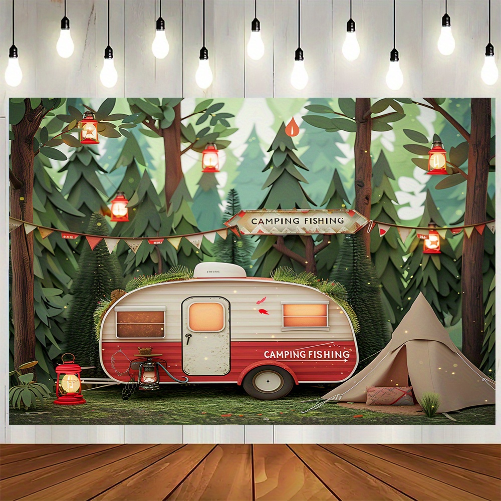 Polyester Jungle camping theme - Outdoor Adventure Background บทวิจารณ์และราคา