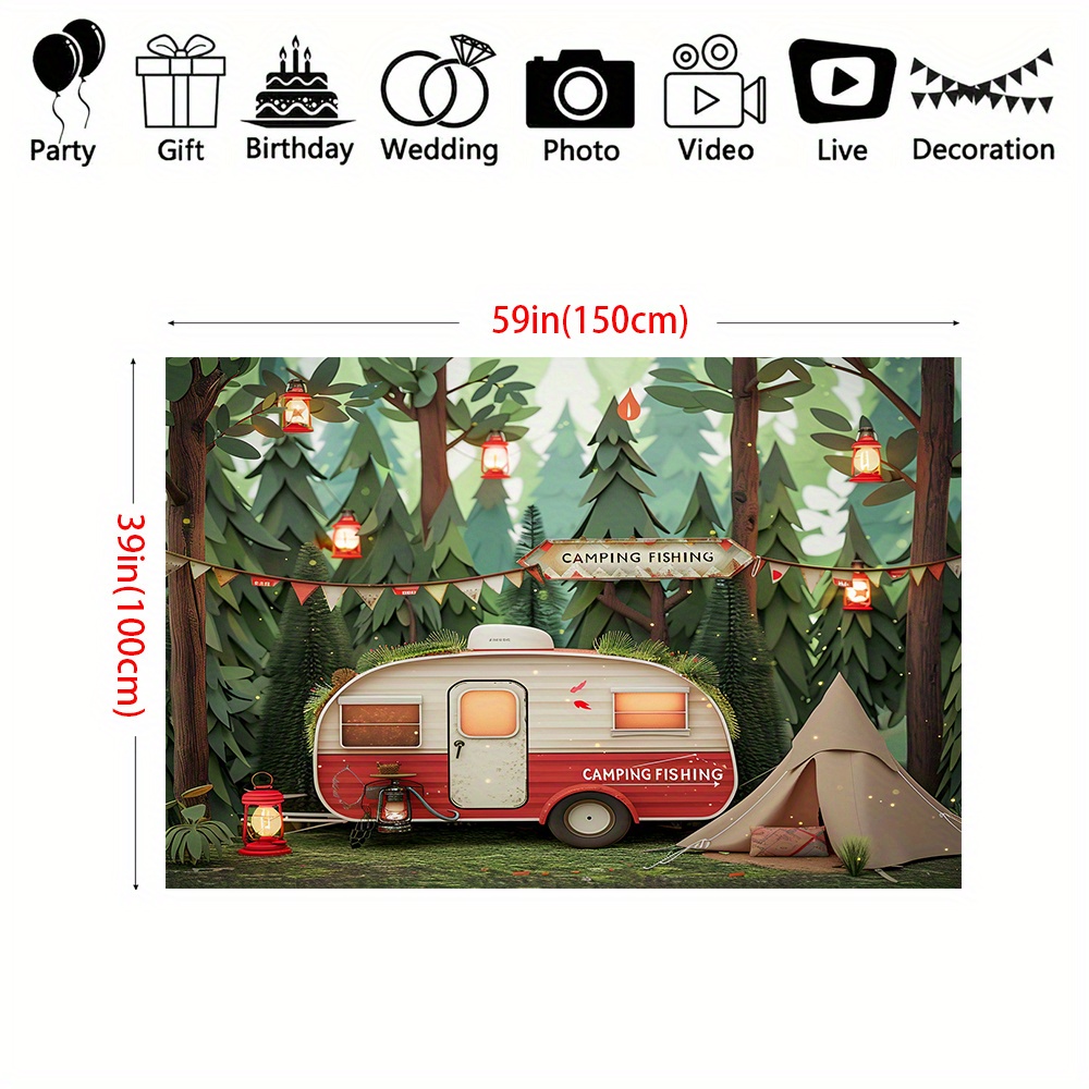 Polyester Jungle camping theme - Outdoor Adventure Background บทวิจารณ์และราคา