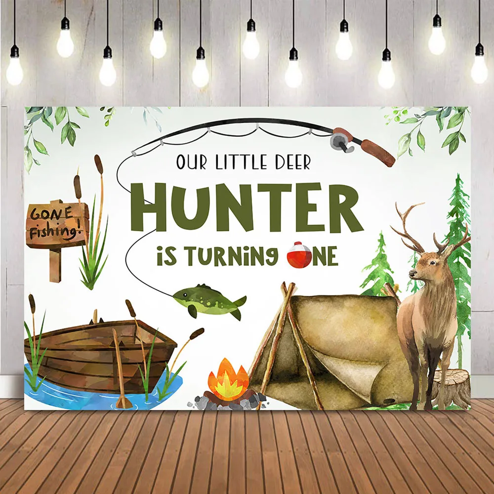 Hunting Fishing Birthday Backd - Outdoor Adventure Background บทวิจารณ์และราคา
