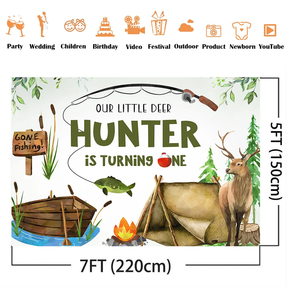 Hunting Fishing Birthday Backd - Outdoor Adventure Background บทวิจารณ์และราคา