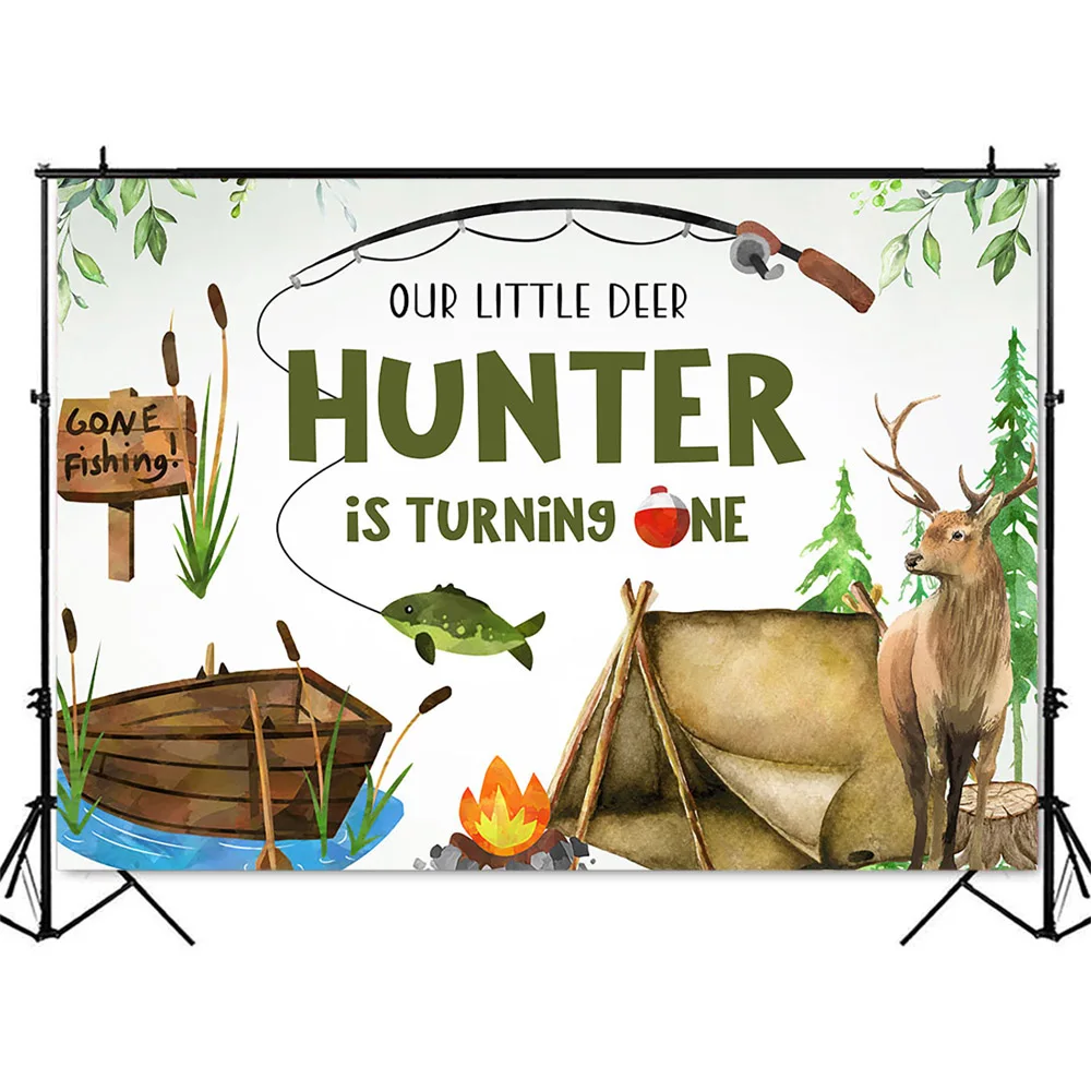 Hunting Fishing Birthday Backd - Outdoor Adventure Background บทวิจารณ์และราคา