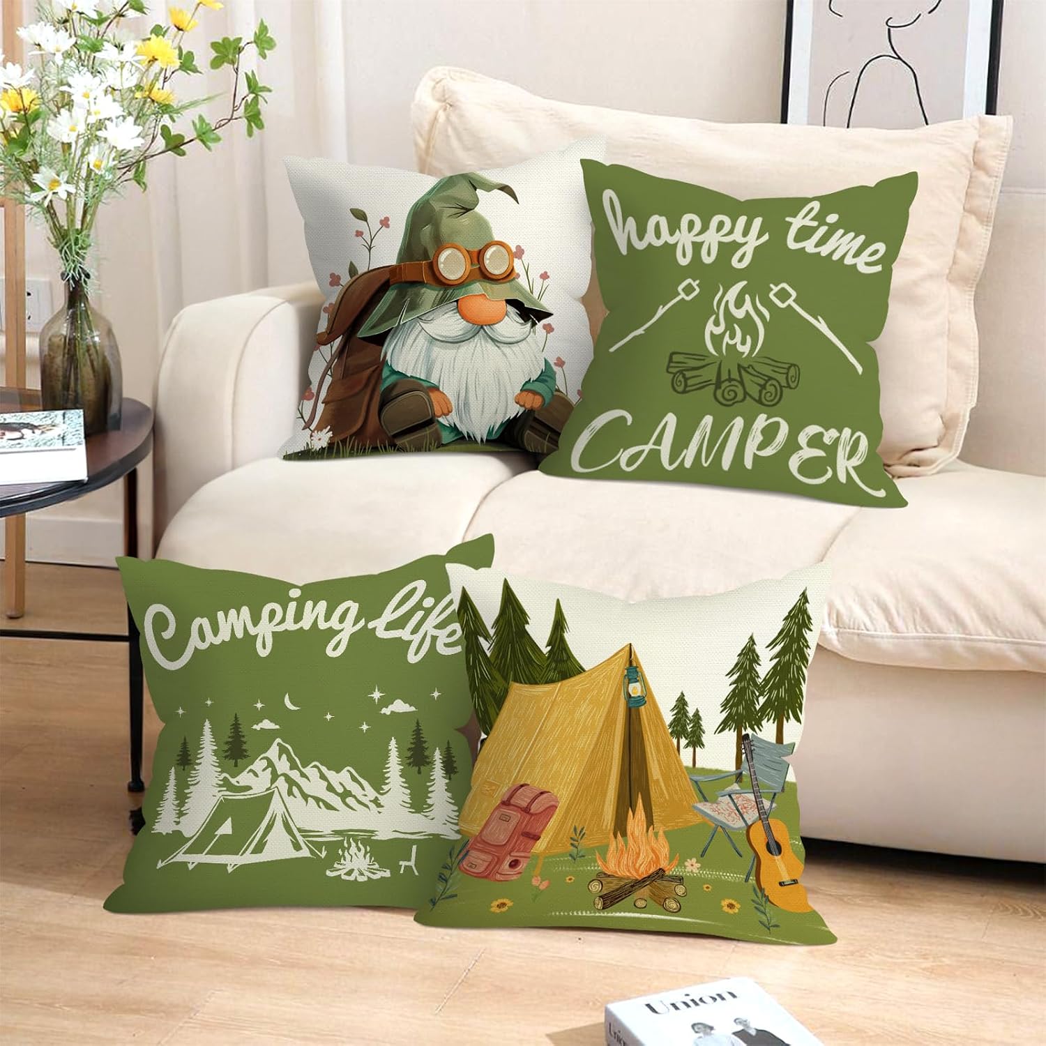 Group of 4 Camping Throw Pillo - Outdoor Adventure Group บทวิจารณ์และราคา