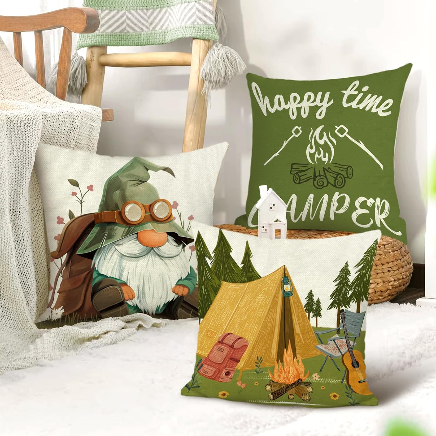 Group of 4 Camping Throw Pillo - Outdoor Adventure Group บทวิจารณ์และราคา