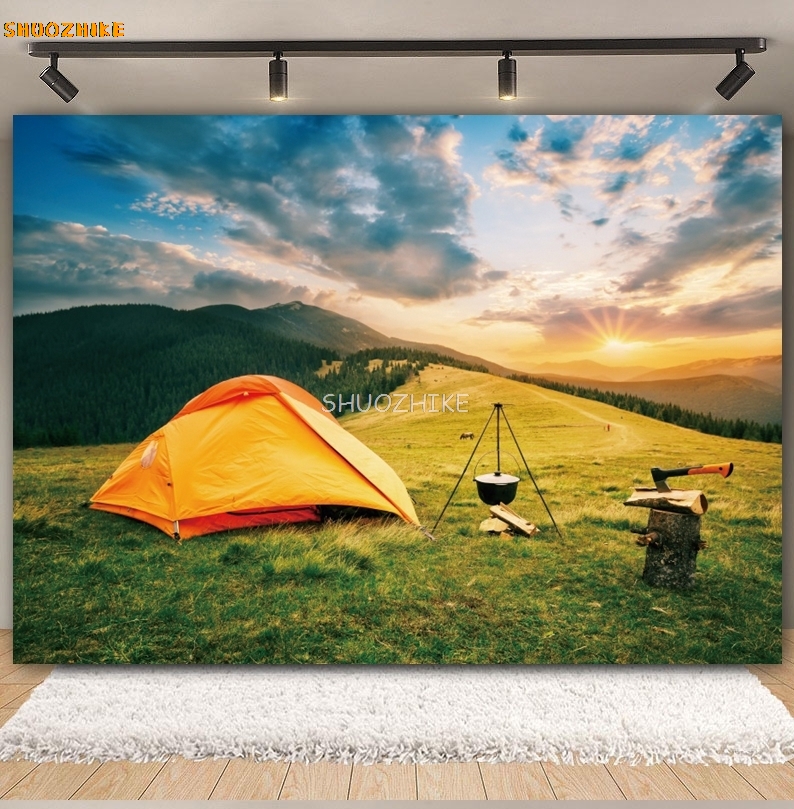 Outdoor Forest Camping Backdro - Outdoor Adventure Background บทวิจารณ์และราคา
