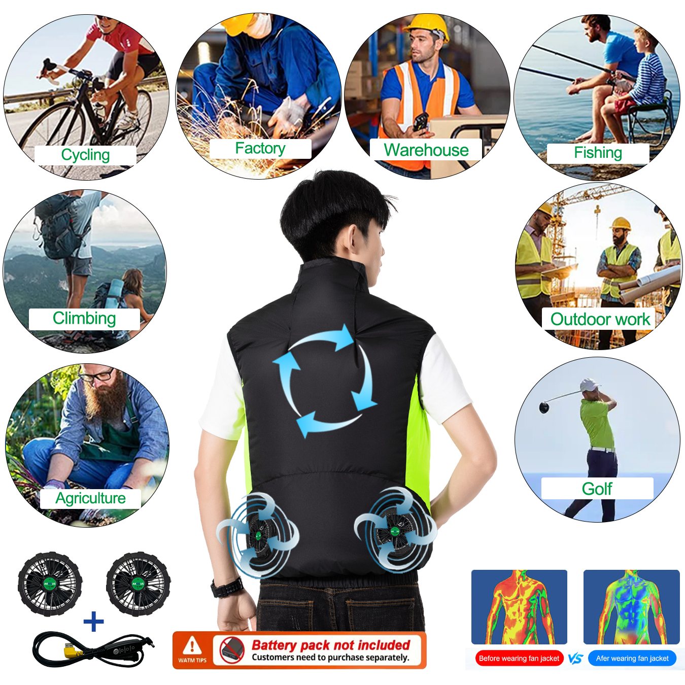 12V 5V USB Cooling 4 Fans Vest - Outdoor Adventure Clothing บทวิจารณ์และราคา