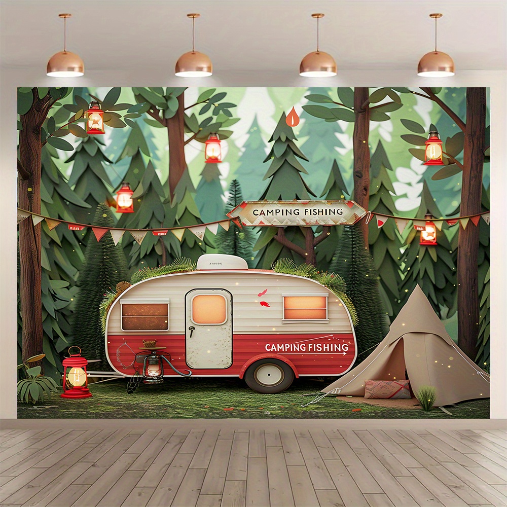 Jungle Camping Theme Tapestry, - Outdoor Adventure Background บทวิจารณ์และราคา